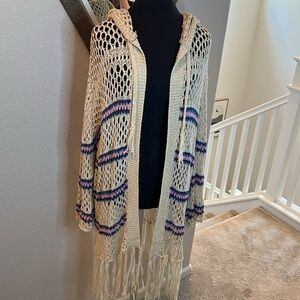 POL Cream and Purple Knit Hooded Cardigan
